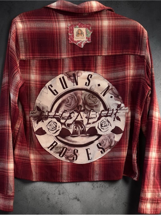 Handmade Tops - Guns N’ Roses Cropped Flannel Shirt Reworked Band Graphic OOAK